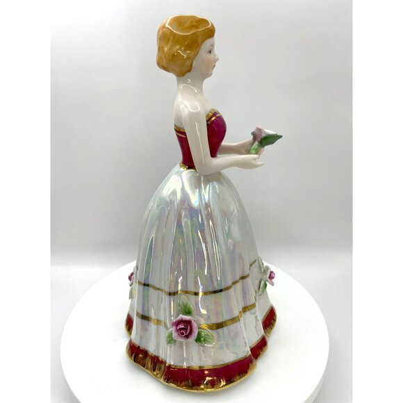 Vintage Porcelain Luster Girl Figurine, Ball Gown with Rose Details - Picture 6 of 10